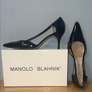 Manolo Blahnik Black Heels with Cut-Out Design and Pointed Toe